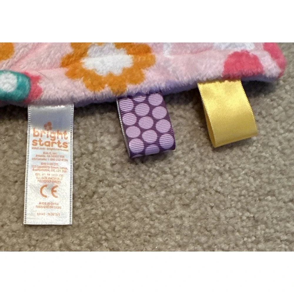 Bright Starts Tag Pink Flowers Baby Lovey Security Blanket Tags‎ Teething 12
